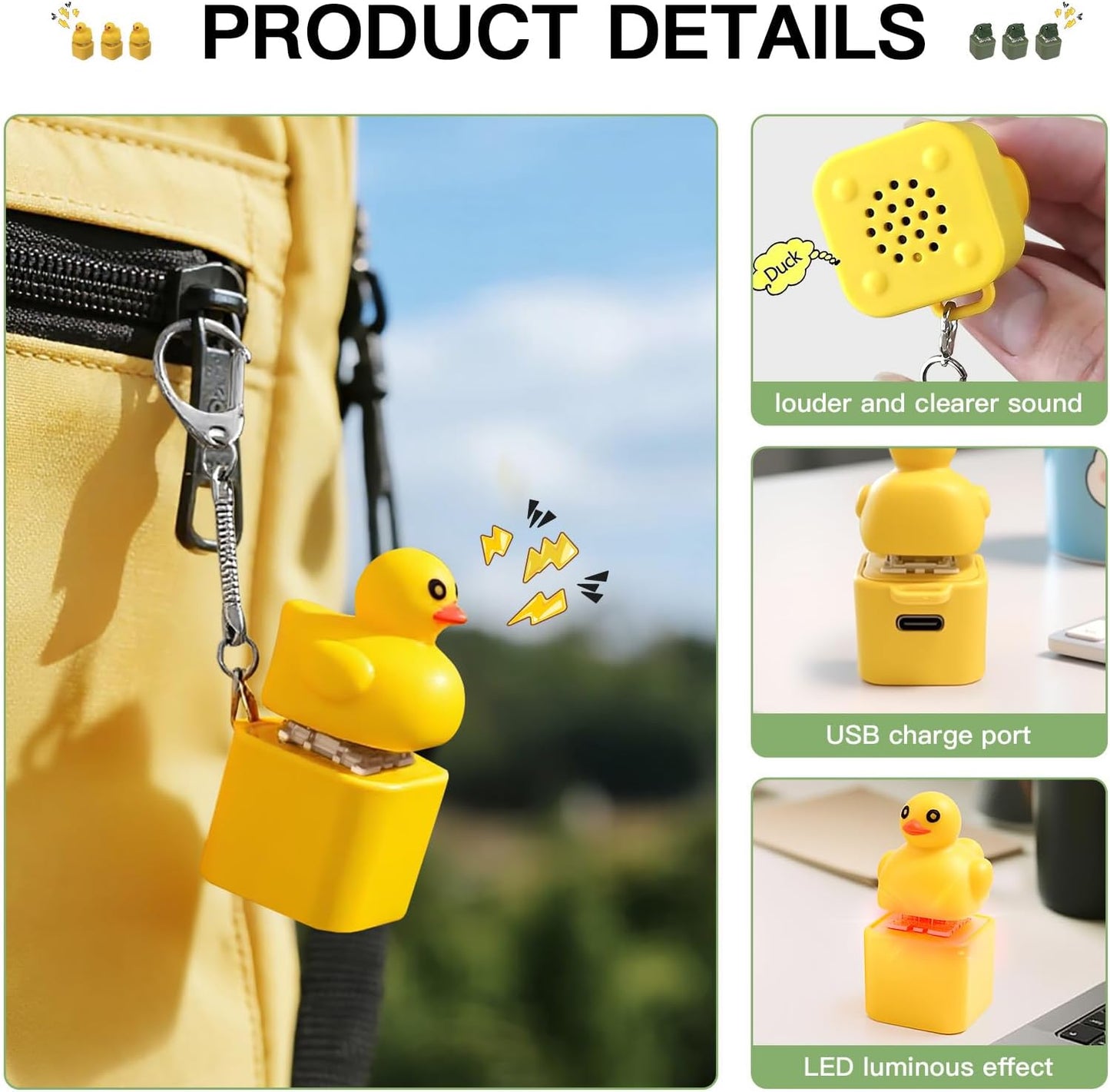 Frog Croaking Fidget Toy - Rechargeable Quacking Duck Keychain, Quacking Duck Stress Reliever with Colorful Lights, Fun & Portable Anxiety Relief Toy (Quacking Duck+Frog Croaking)