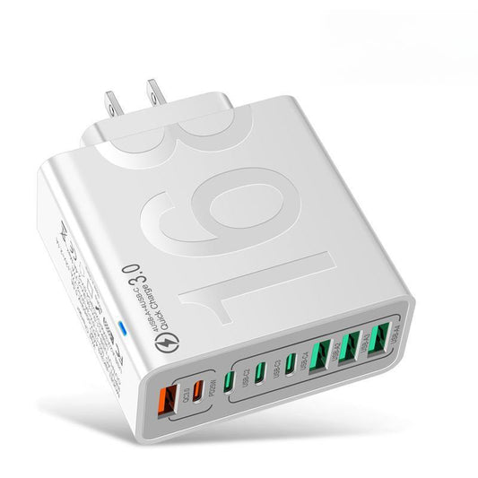 Smart Charger 8-Port Fast Charging USB Hub 4 USB-C 4 USB-A Portable with Quick Charge 3.0 Intelligent Temperature Control Technology for Phones Tablets & More