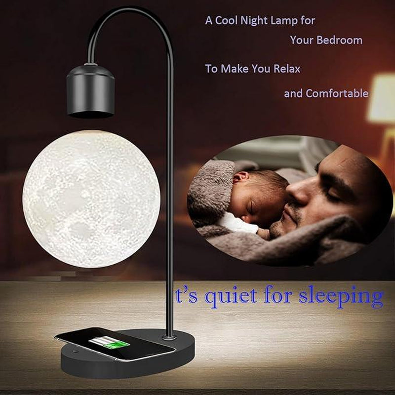 【MUNBYN Magnetic Levitating Moon Lamp】 Levitation Plastic Black Table LED Night Light Zero-Gravity Floating Desk Toys for Decoration Gifts Present with Phone Wireless Charging Pad