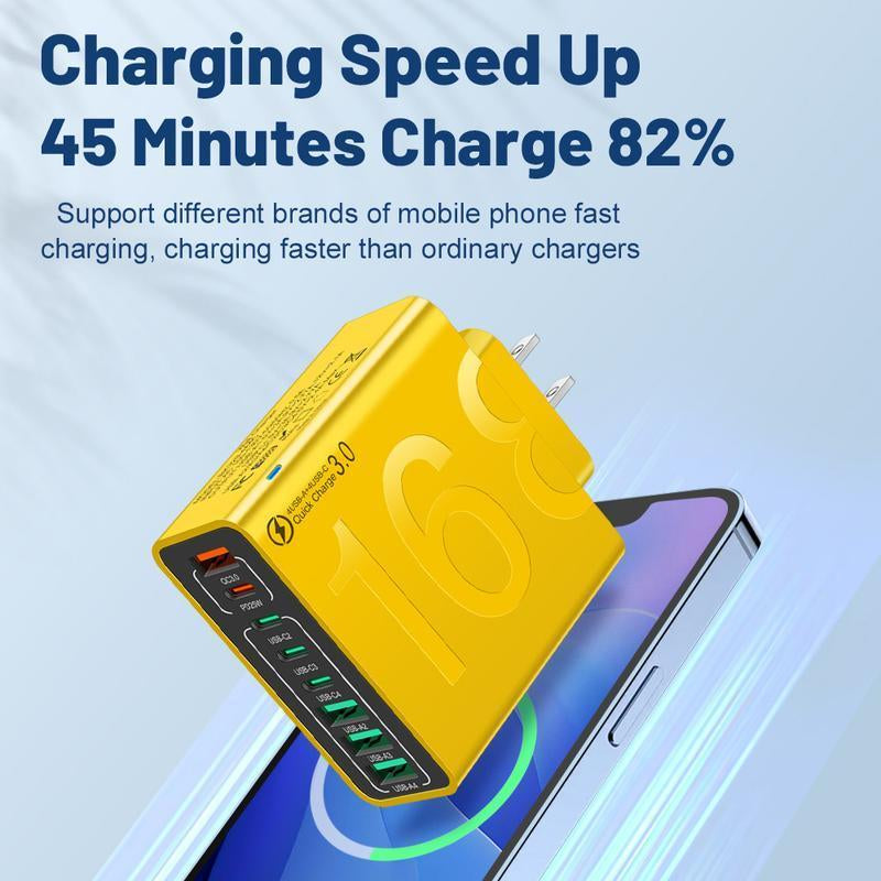 Smart Charger 8-Port Fast Charging USB Hub 4 USB-C 4 USB-A Portable with Quick Charge 3.0 Intelligent Temperature Control Technology for Phones Tablets & More