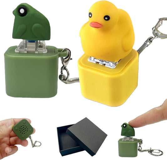 Frog Croaking Fidget Toy - Rechargeable Quacking Duck Keychain, Quacking Duck Stress Reliever with Colorful Lights, Fun & Portable Anxiety Relief Toy (Quacking Duck+Frog Croaking)
