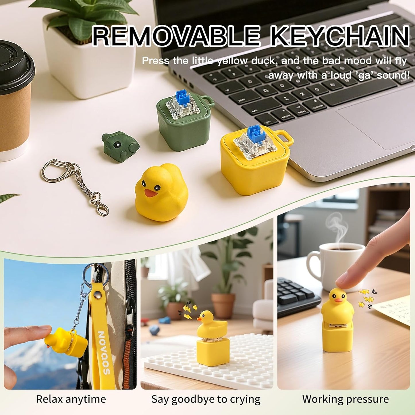 Frog Croaking Fidget Toy - Rechargeable Quacking Duck Keychain, Quacking Duck Stress Reliever with Colorful Lights, Fun & Portable Anxiety Relief Toy (Quacking Duck+Frog Croaking)