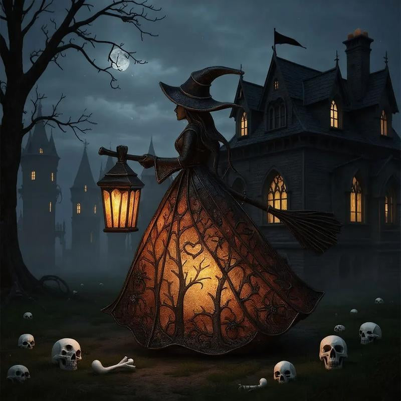 Halloween Witch Lamp, Spooky Standing Night Light, Unique Witch Statue Table Lamp for Bedroom Decoration, Perfect for Halloween Festivities