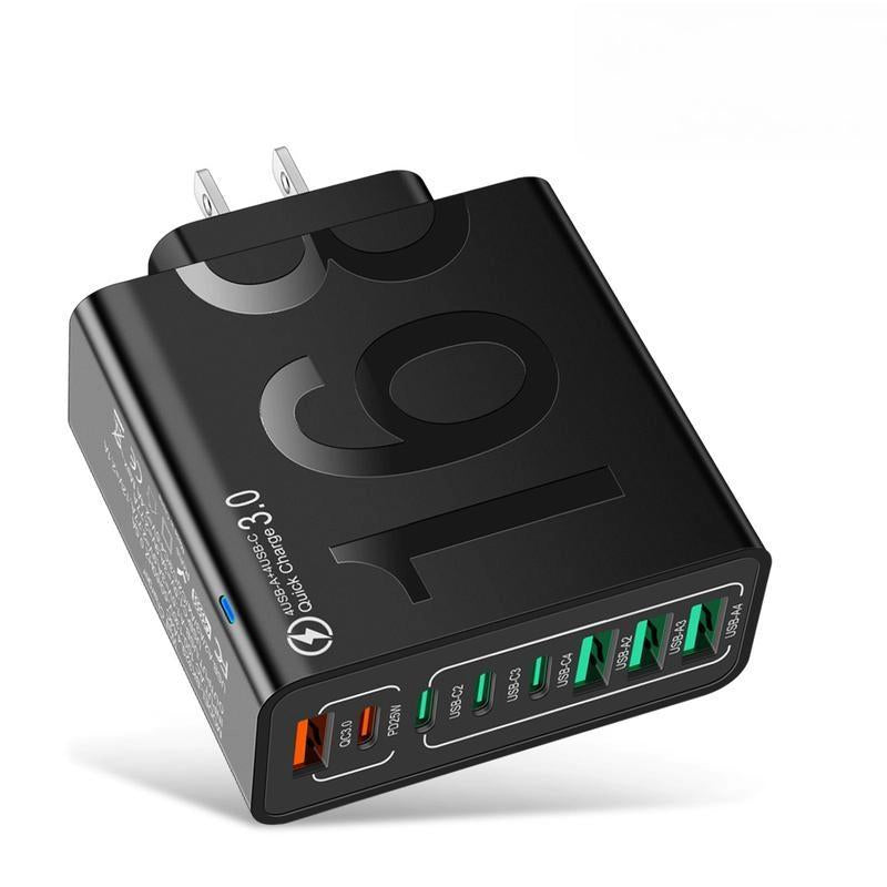 Smart Charger 8-Port Fast Charging USB Hub 4 USB-C 4 USB-A Portable with Quick Charge 3.0 Intelligent Temperature Control Technology for Phones Tablets & More